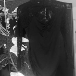 Long Sleeved Black Lace Key Hole Blouse